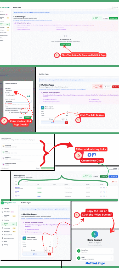 Entire step on how to generate your multi link page